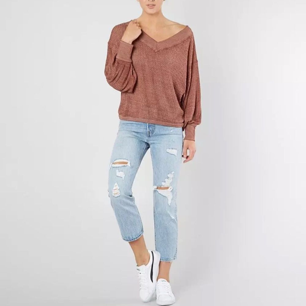 We The Free Pink Oversized Blouse Bishop Sleeves